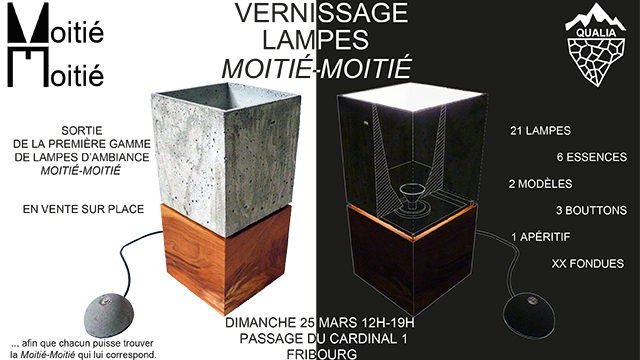 Vernissage lampes Moitié-Moitié au Fablab Fribourg, le 25.03.18